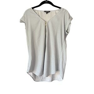 Express Women's Polka‎ Dot Top Blouse Gold Zipper Detail Short Sleeve